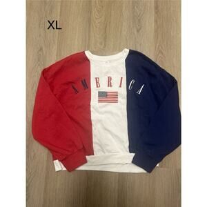 IML American Flag Fleece Sweatshirt XL Red White Blue Embroidered Pullover